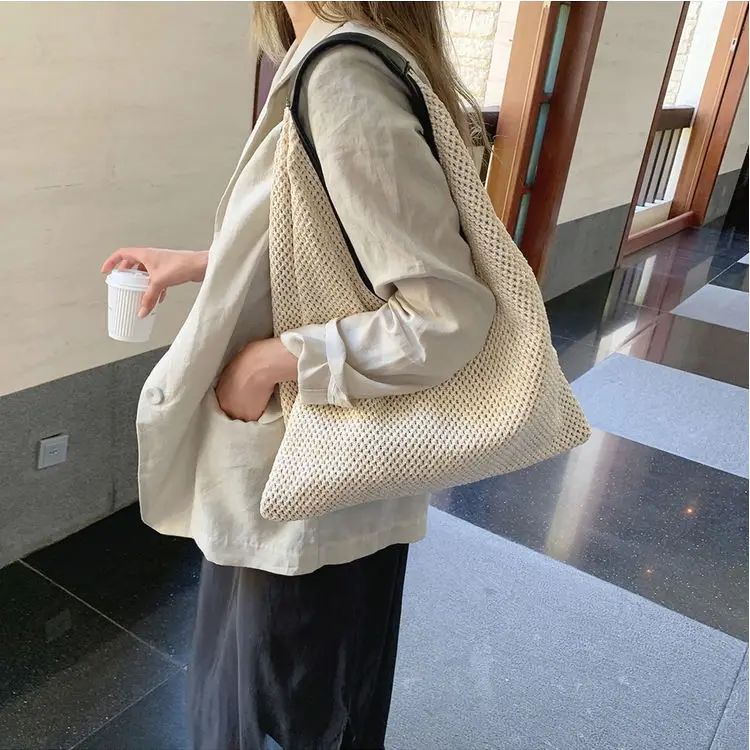

Women's new knitted bag 2022 hot popular woven shoulder bag Casual holiday fashion Design straw woven bag female Shopping bag