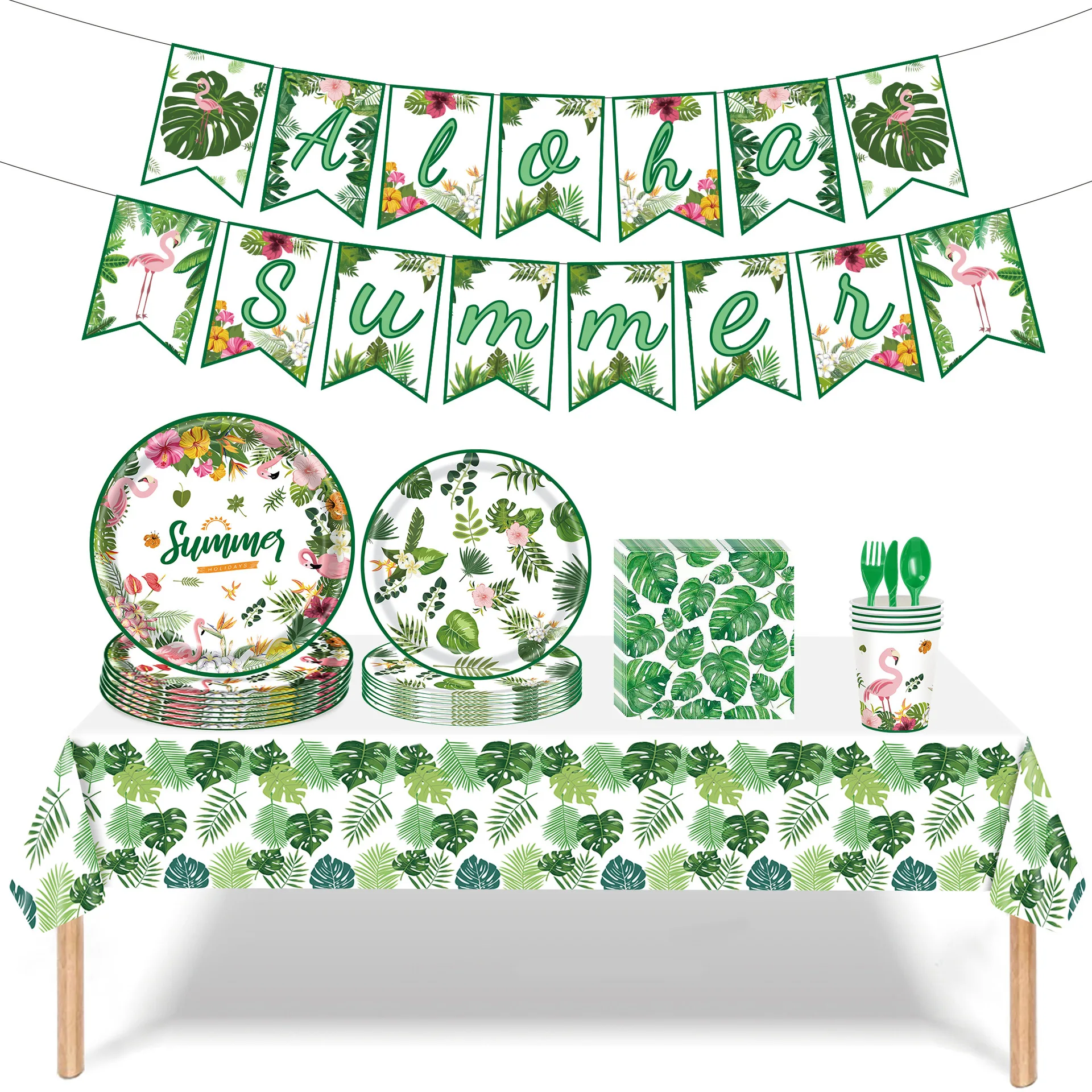 

Гавайская тема, одноразовая посуда, летняя бумага с пальмовыми листьями, скатерть, баннер, тропические аксессуары