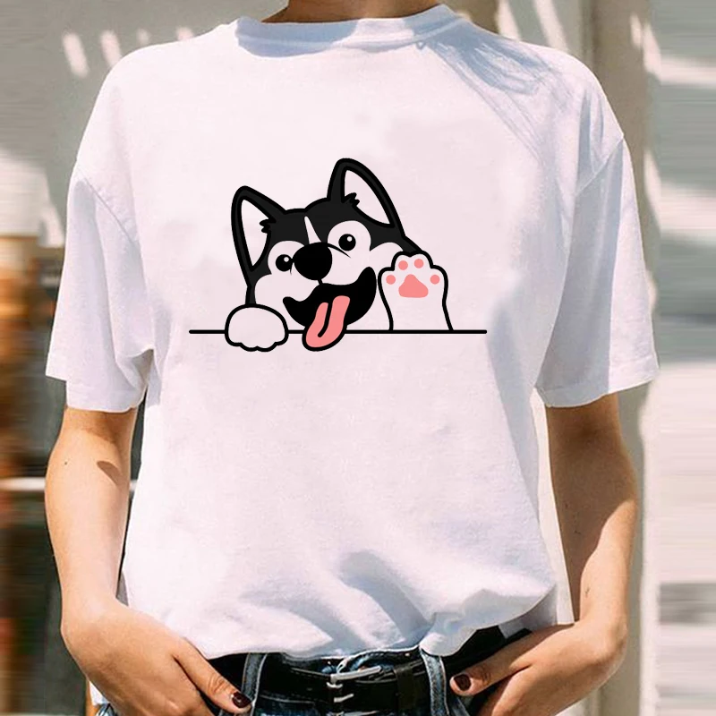 

Women Lovely Dog Paw Face Funny Mujer Camisetas 90s Cartoon Short Sleeve Lady Print Sweet Clothes Tops Tees Tshirt T-Shirt