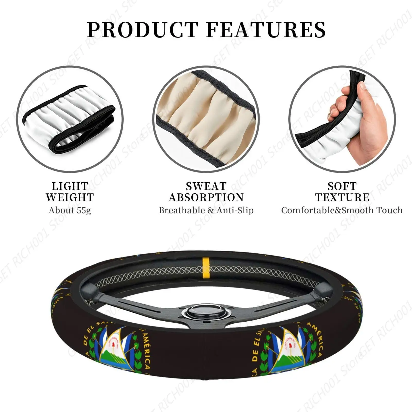 Flag Of El Salvador Steering Wheel Covers Men Women Anti Slip Elasticity Car Accessories Protector Universal