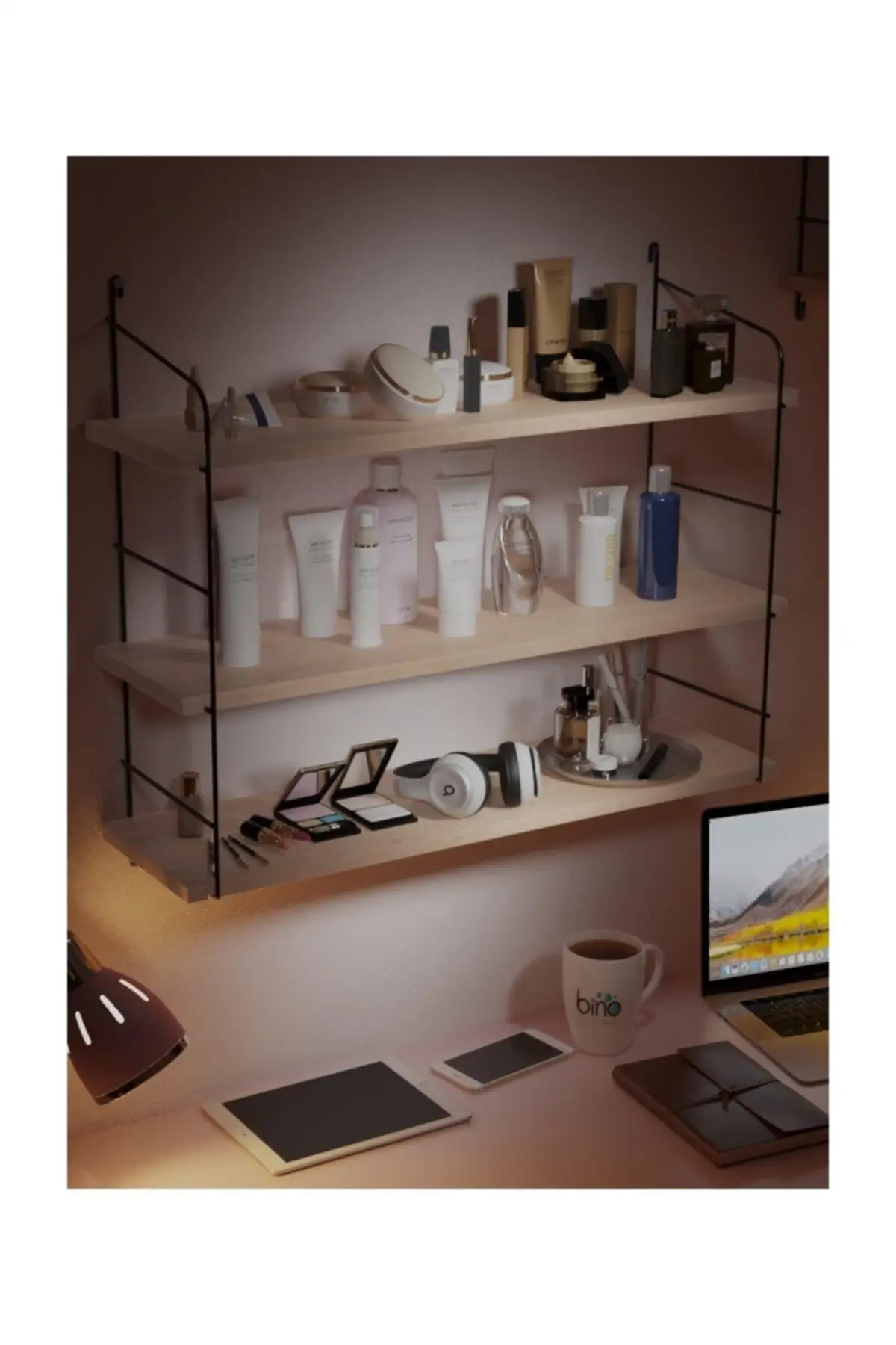 3-уровневая настенная полка большого размера из массива натурального дерева