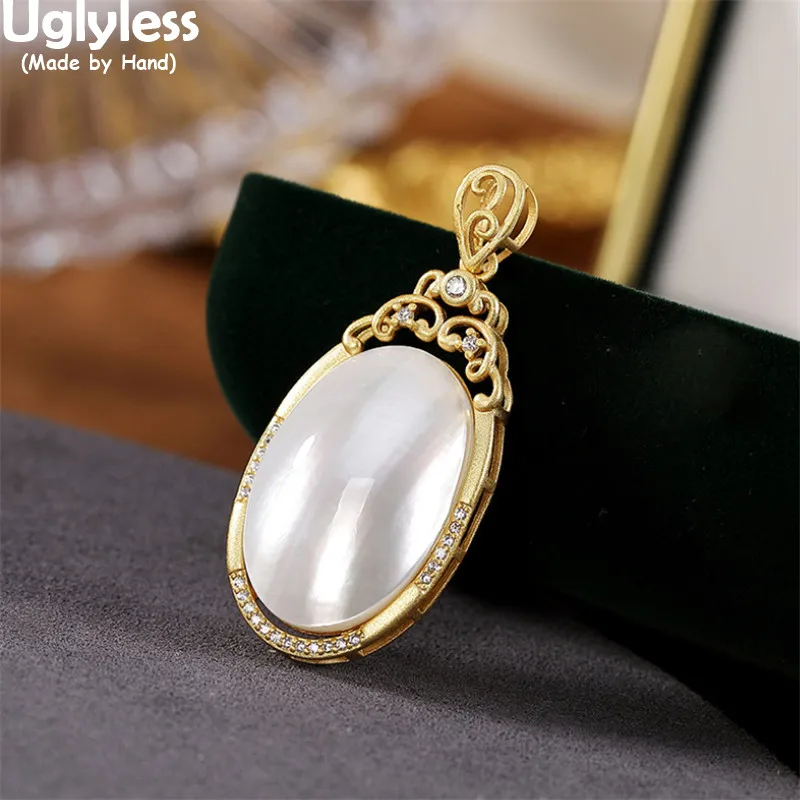 

Uglyless Natural Shell Pendants Necklaces No Chains Office Lady Daily Dress Water Drop Jewelry Real 925 Silver Necklaces Elegant