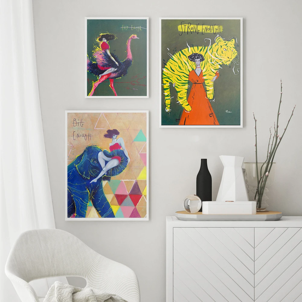 Абстрактные фигуры плакаты Тигр Слон Страус ворона картина скандинавский плакат