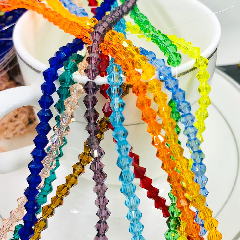 

Бусины биконусные из хрустального стекла с гранями ярких цветов, россыпью бусины-разделители для изготовления ювелирных изделий «сделай сам», 4 мм, 90 шт.