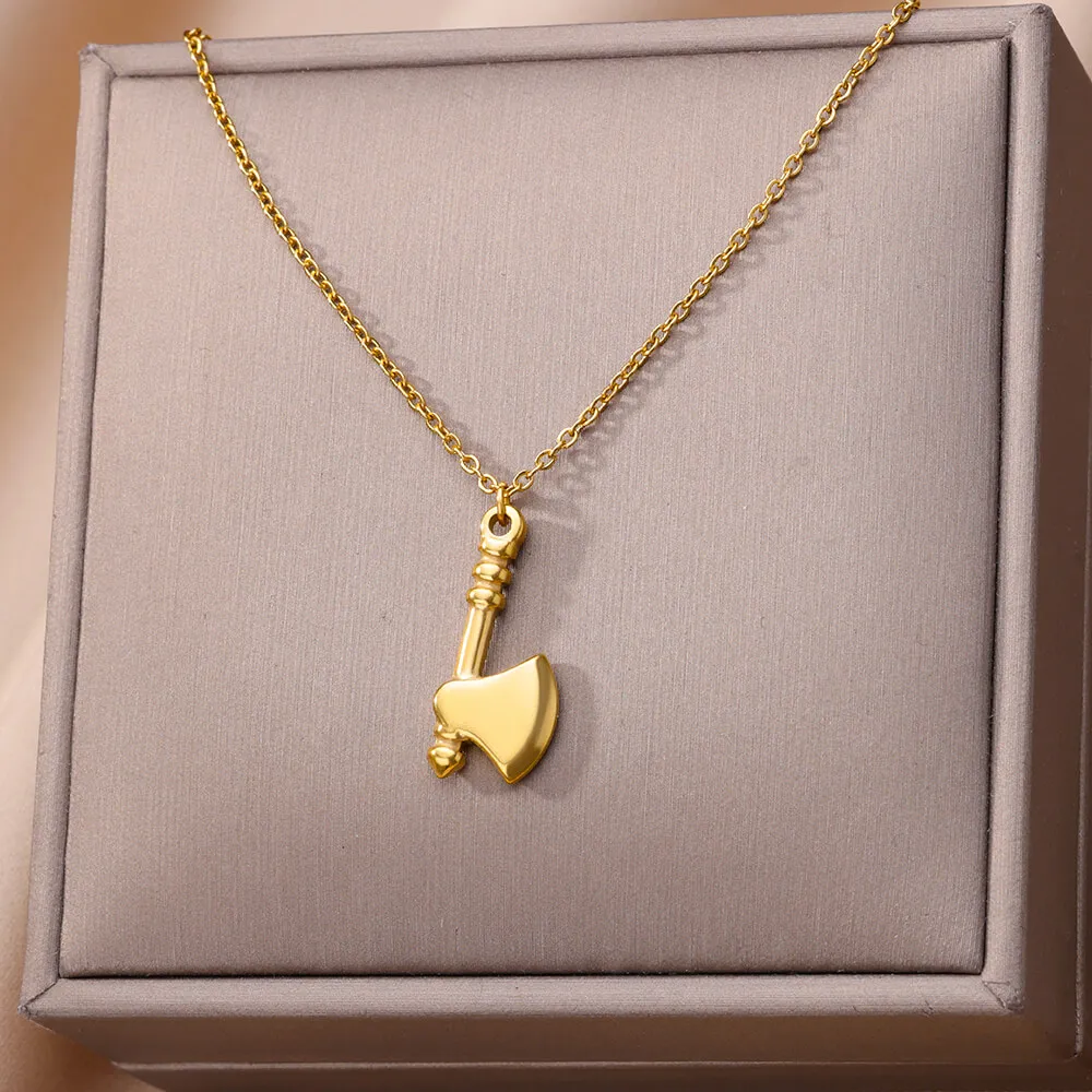 

Stainless Steel Ax Necklaces For Women Men Gold Color Punk Hip Hop Necklace Pendant Jewelry Female Male Neck Chain Free Shipping