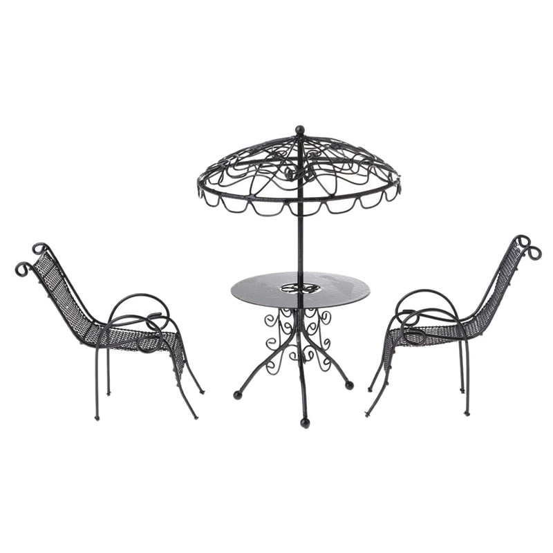 

NEW-1/12 Miniature Tables Chairs Leisure Outdoor Garden Scene Model Metal Table And Chair Model Gift