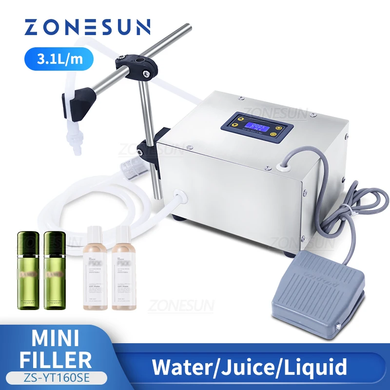 

ZONESUN ZS-YT160SE машина для розлива жидкости, воды, сока, напитков, косметики, диафрагменный насос, маленькая бутылка, наполнитель, упаковка для на...