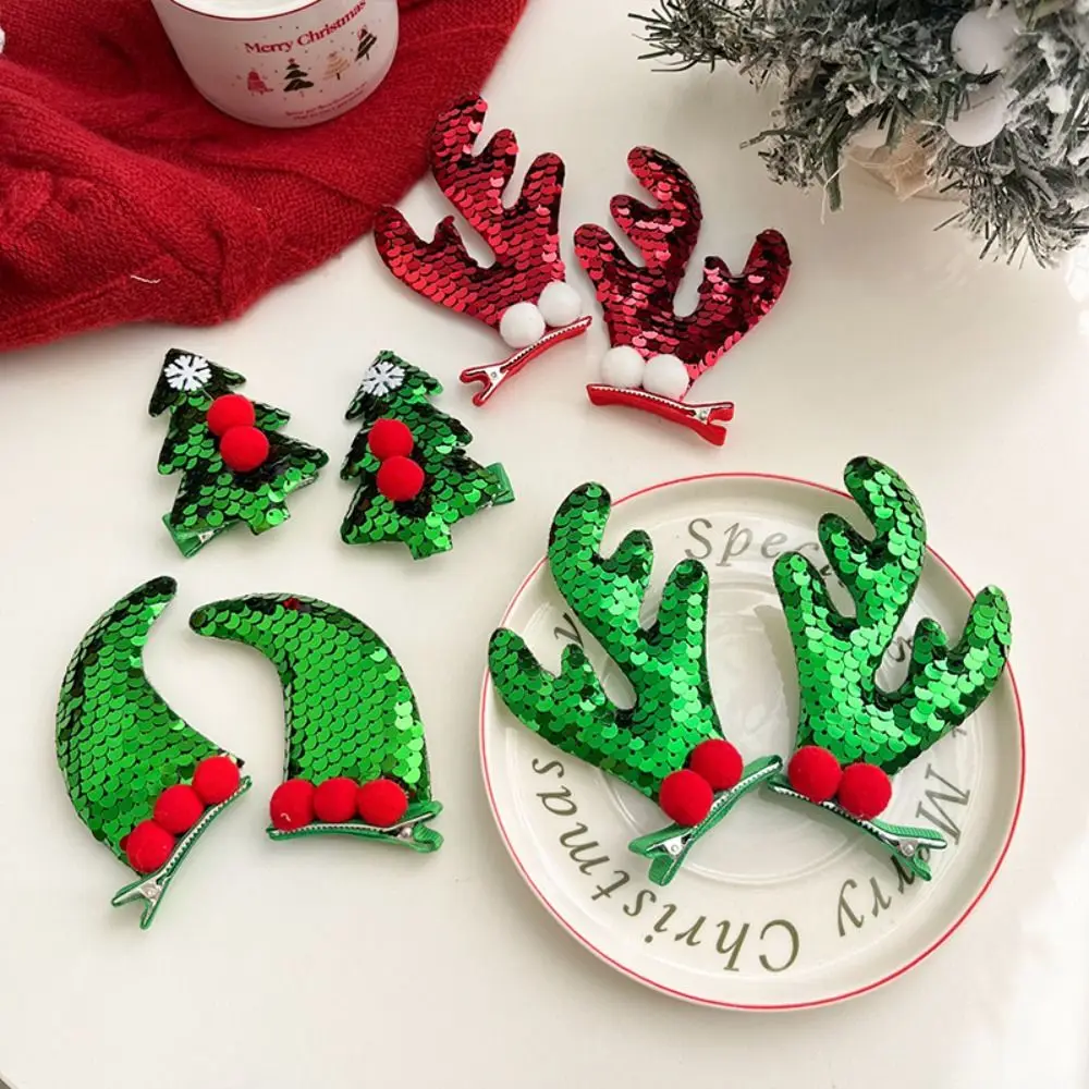 Рождественский Декор Рождественская шпилька для волос пайетки олень рог детский