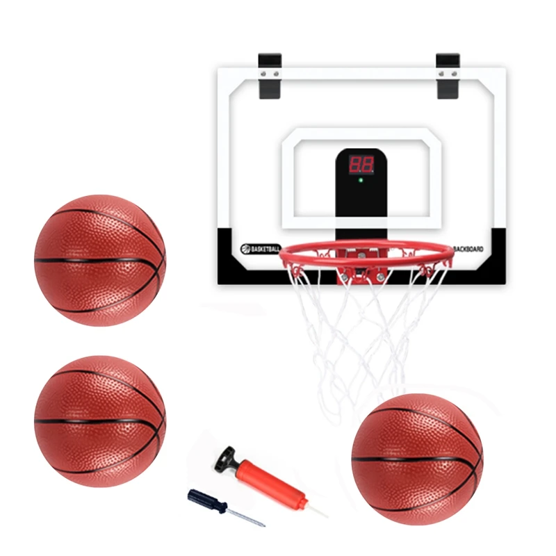 

Door Basketball Hoop With Electronic Scoreboard,Indoor Mini Basketball Hoop,Over The Door Basketball Set With 3 Balls