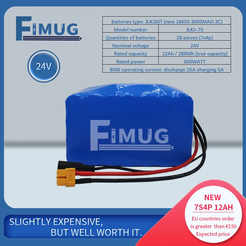 

Новый литий-ионный аккумулятор FIMUG 12AH 7S4P 18650 24 в 25 в для электрических велосипедов, скутеров, колес, 24 В, двигатель и т. Д. С 25 А BMS