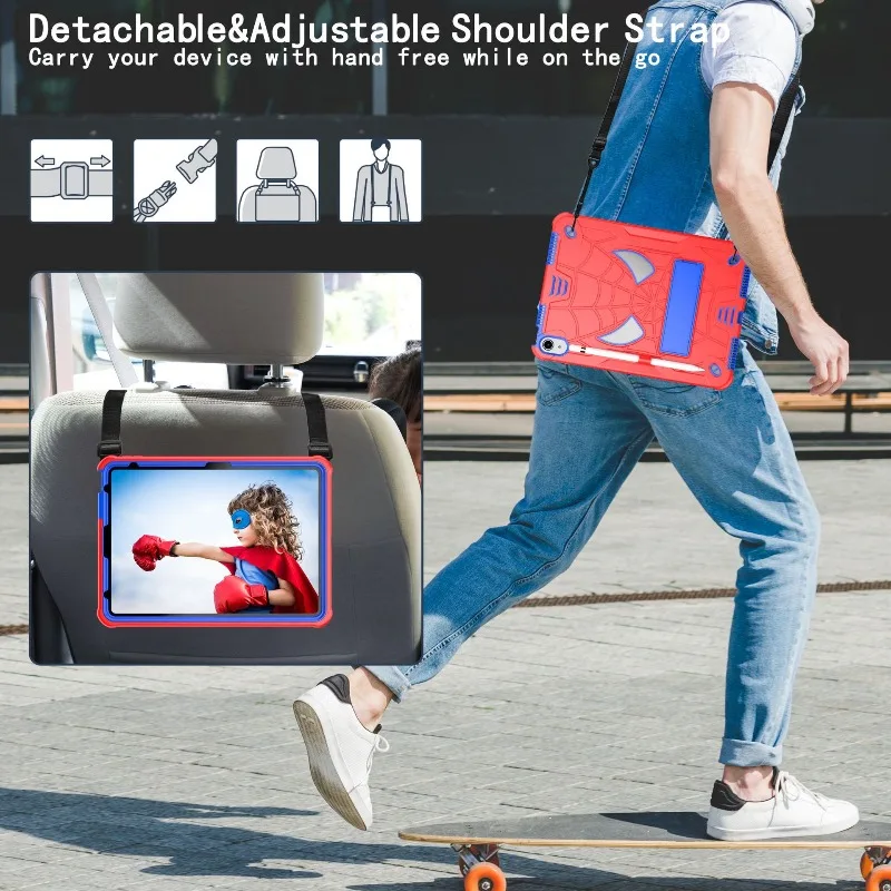 Фото Чехол для iPad (A16) 11th 10.9 Air 5 4 3 10.5 Pro 11 2018 Kids Cover iPad 10.2 7th 8th 9th Противоударный чехол-подставка + плечевой ремень №5