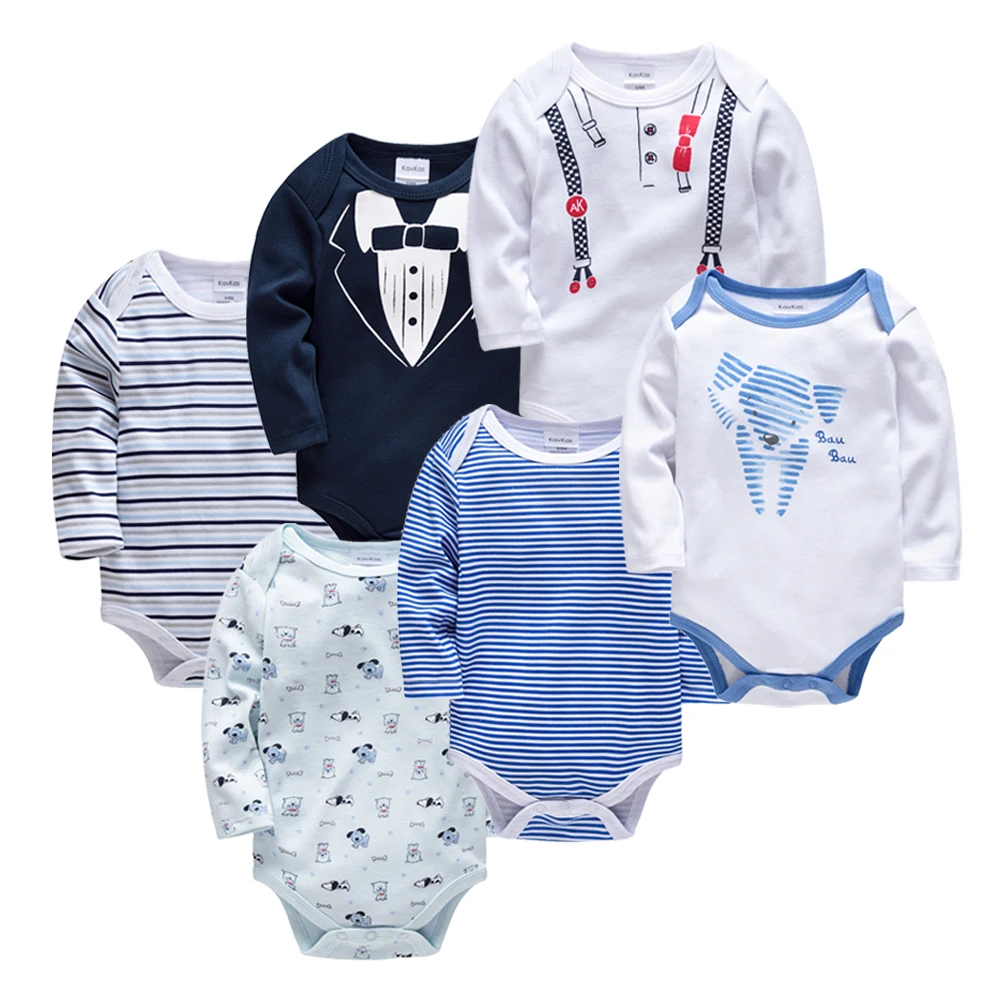 

KAVKAS 3 6 Pcs/set Baby Boy Bodysuit Long Sleeve 100%Cotton Newborn Clothes 0-12 Months Infant Cartoon Print Jumpsuit