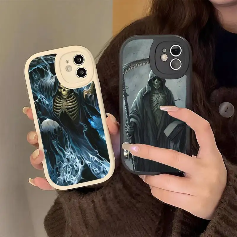 

Grim Reaper Skull Phone Case Hard Leather Phone Case for iPhone 13 12 Mini 11 14 Pro Max Xs X Xr 7 8 Plus 6 6s Se 2022 silicone