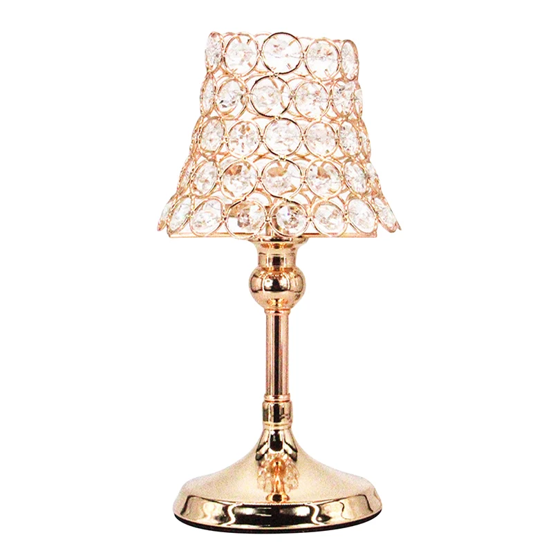 

Gold Pillar Desk Lamp Crystal Votive Candle Holder Centerpieces for Wedding Decoration Candle Lantern