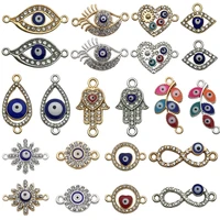kc silver color rhinestone 2 hole connector turkish evil eye charm for jewelry making diy bracelet necklace accessories supplies