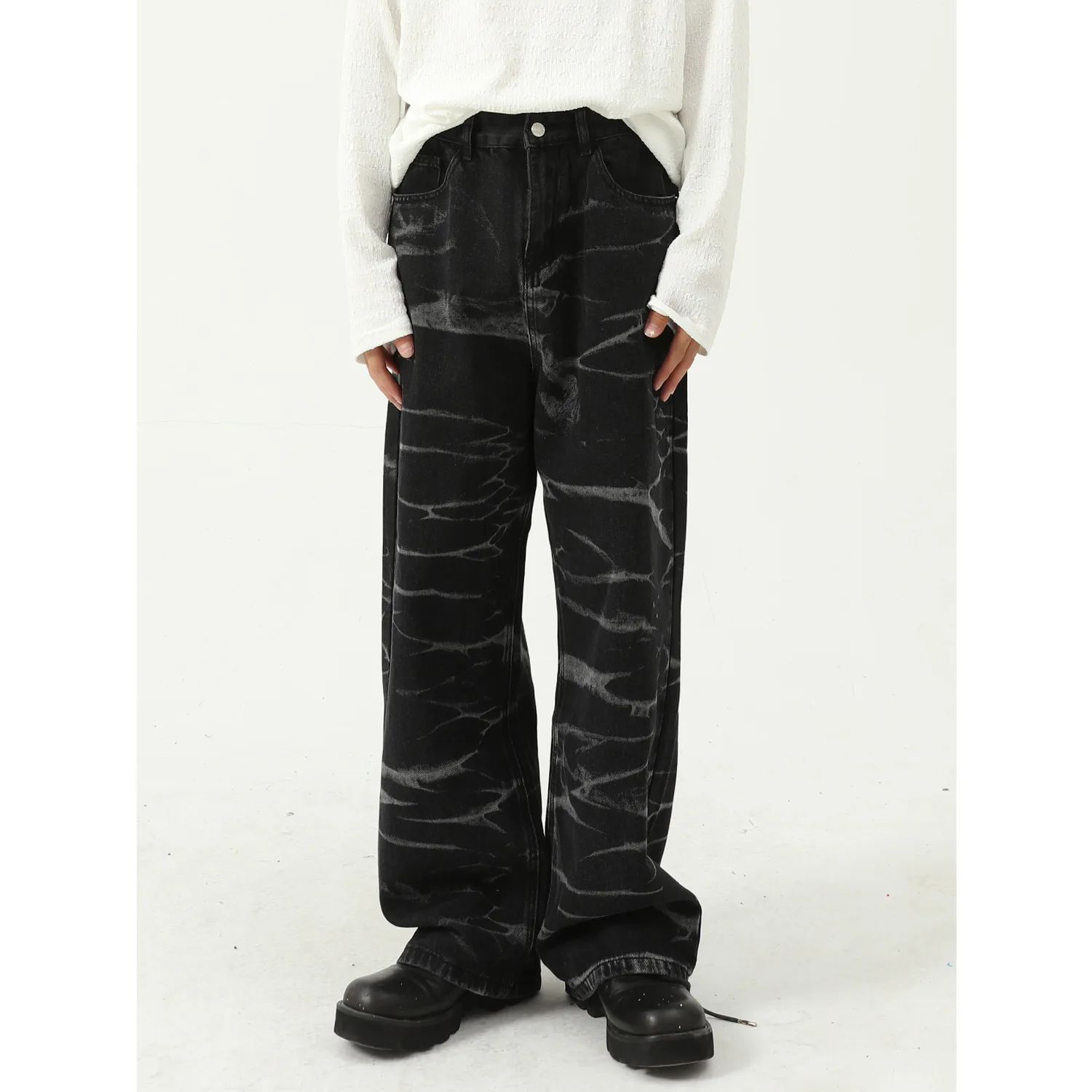 Heye Menswear | Korean Tie Dyed Loose Straight Jeans Four Seasons New Men's and Women's Fashion Casual Jeans