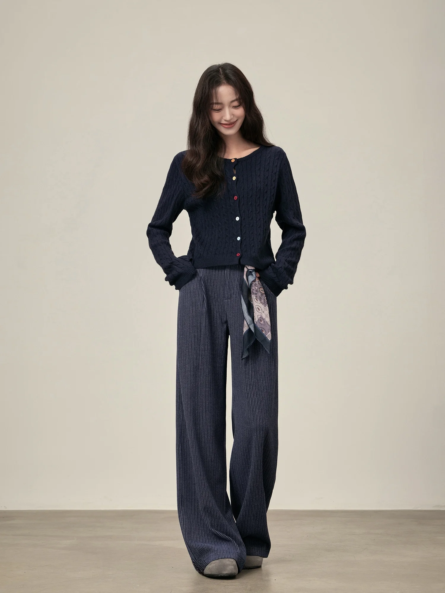 Маленький темно-синий шерстяной свитер Rising женский осенне-зимний свободный