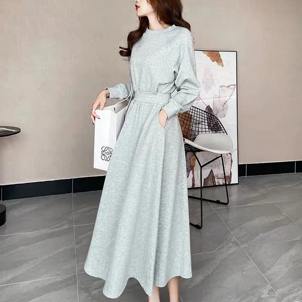 

2022 Mid-length Sweater Dress Women Autumn New Style Korean Temperament Long Sleeves Slim Casual Female Dresses Vestidos Trend