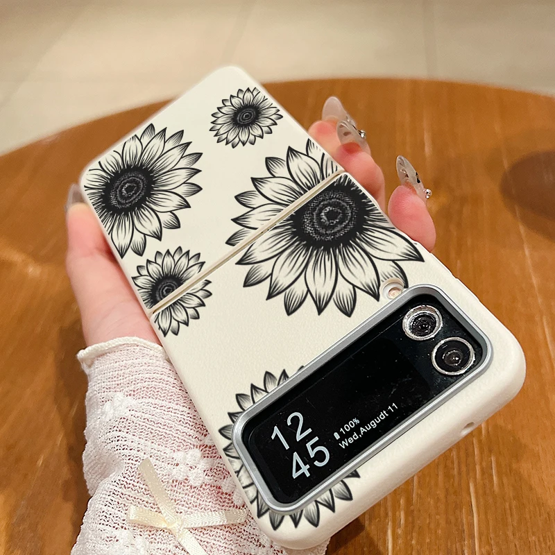 Чехол с рисунком подсолнуха для Samsung Galaxy Z Flip6 Flip5 Flip4 Flip3 магнитный чехол Magsafe