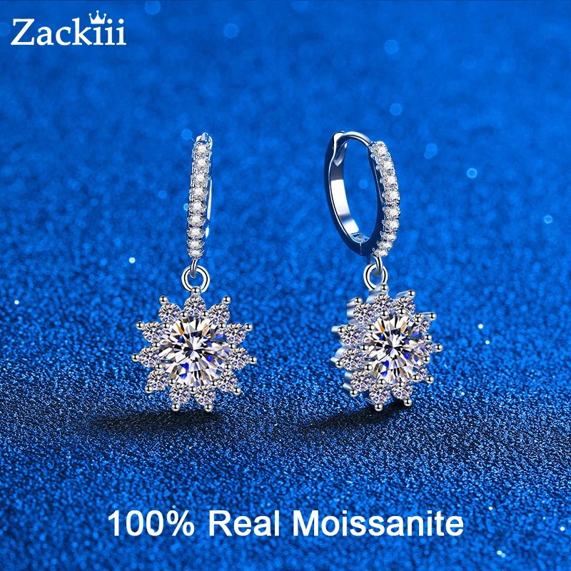 

Moissanite Drop Earrings for Women Girls Rhodium Plated Sterling Silver Sunflower Diamond Hoop Dangle Earings Fine Jewelry 2CT