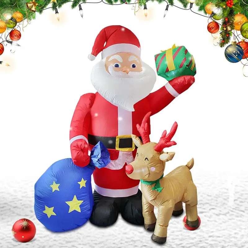 

Inflatable Santa Claus Outdoor 6ft / 183cm Blow Up Santa With Gift Box And Reindeer Giant Lighted Seasonal Decorations For