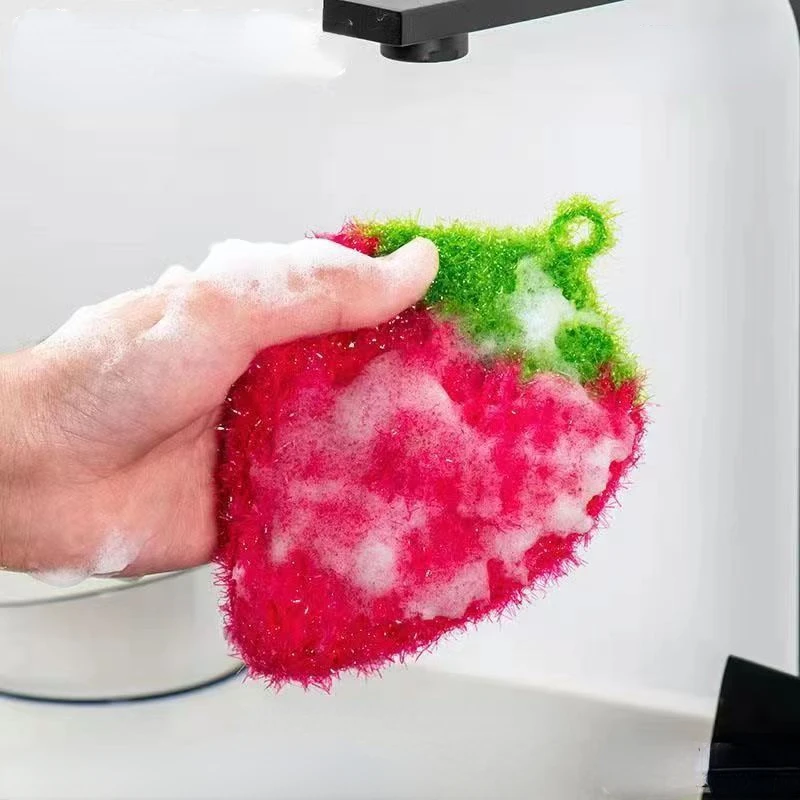 

Acrylic Strawberry Dishwashing Towel Does Not Hurt The Pot Remove The Oil Wash The Dishes Brush The Pot and Wipe Kitchen Towel
