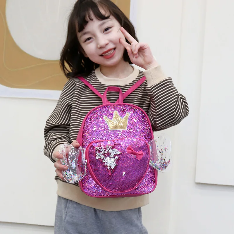 Children Sequin Backpacks In Kindergarten New Princess PU Accessory Bags 3-6-year-old Girl Fashion Schoolbag for Kids Travel