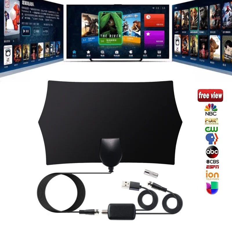 

80 Miles Signal Receiver TVS Antenna TV Digital 4K 1080P HDTV DVB-T2 Stickable Soft Indoor Smart 25DBI Gain Amplifier Antena TV