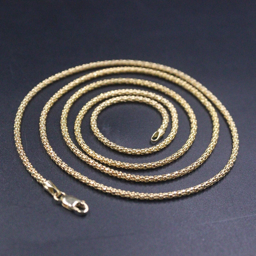

Au750 Pure 18K Yellow Gold Necklace 2mmW Hollow Popcorn Chain Link 23.6"L 5.7-6g