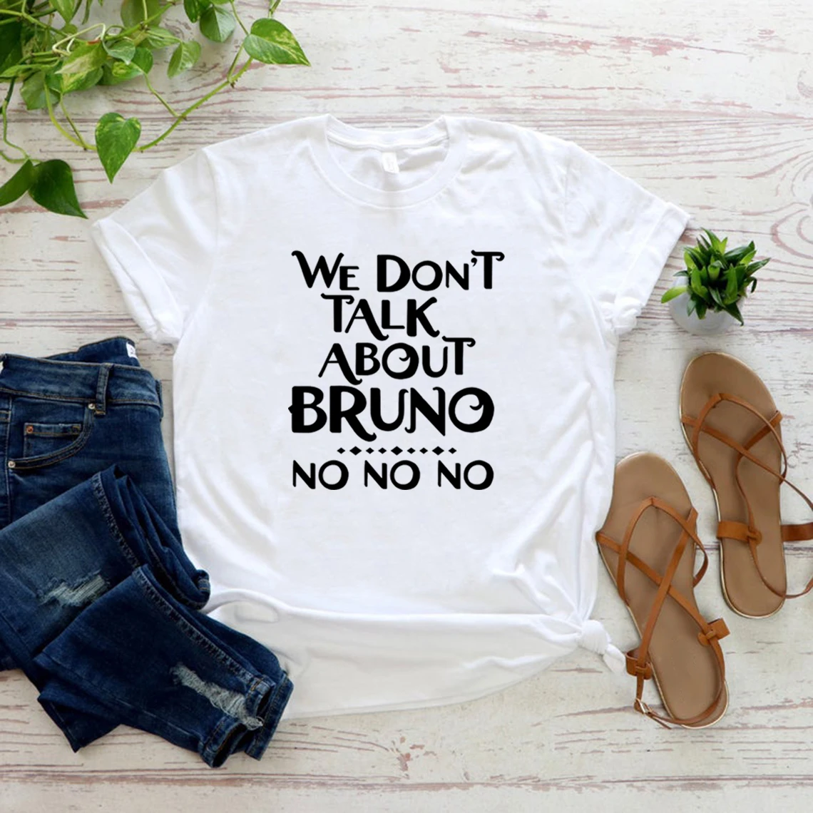 

We Don't Talk about Bruno Letter Print T Shirt Funny Bruno Encanto Shirt Graphic T Shirts Short Sleeve Tshirt Summer Casual Tops