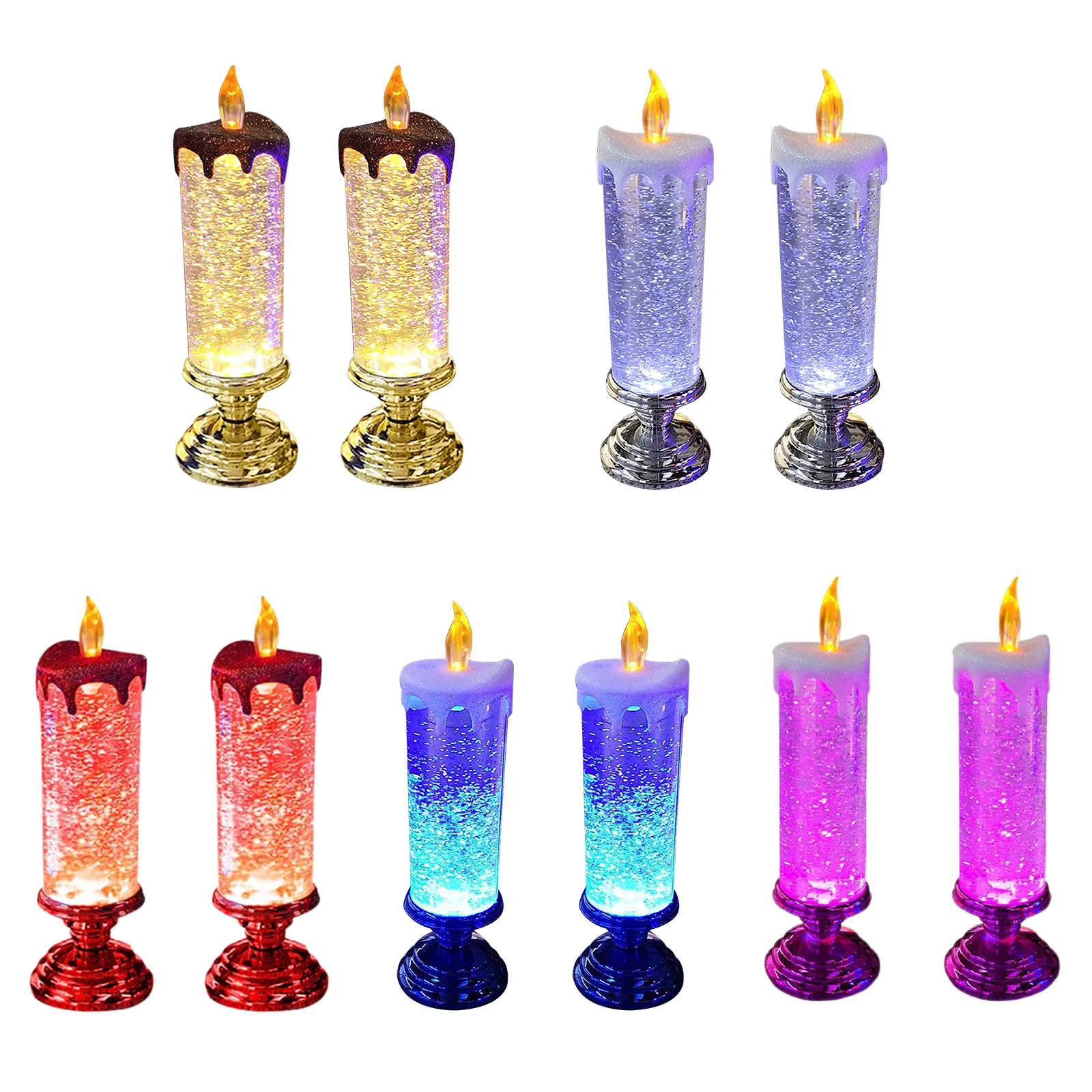 

2pcs Christmas Candles Flameless Color Changing Candle Light USB Charging Colorful Candles Desklight for Xmas Wedding Decoration