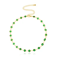 green rhinestone chain choker necklace for women gold silver color alloy metal handmade fashion accessories collar lady jewelry