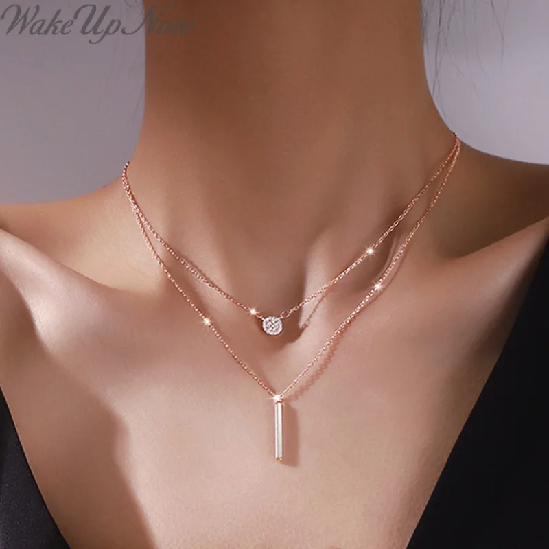 

WakeUpNow Tiktok Korean Style Normcore Double Layer Twin Necklace Design Sense Long Geometric Clavicle Chain Summer