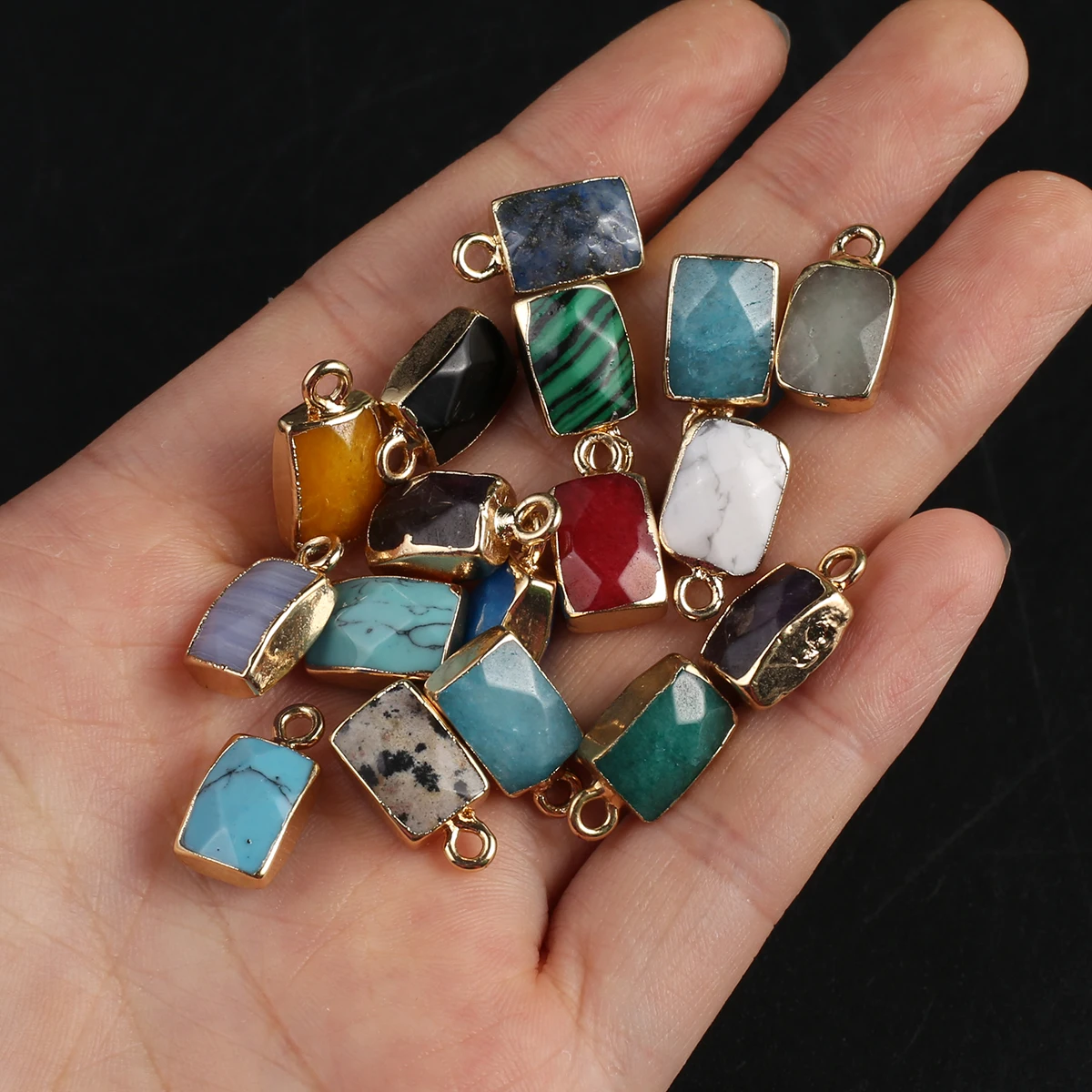 

15PCS Wholesale Charm Natural Stone Rectangular Pendants Quart Charm Fashion Crystal DIY Jewelry Accessories Earring Making