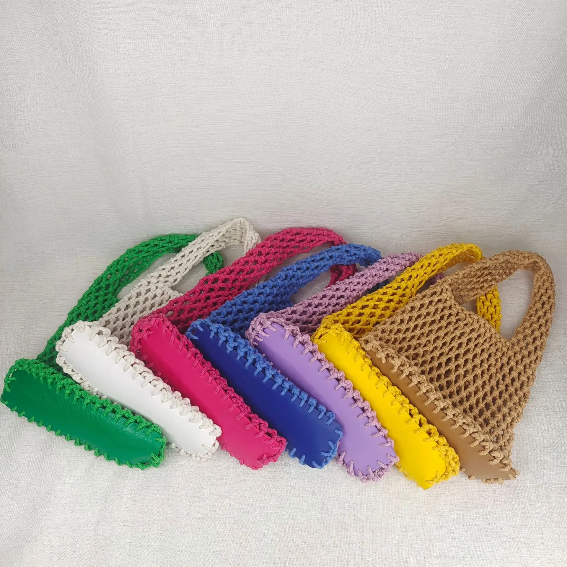 

Grass Woven Bag Cotton Rope Women's Bag Hand Woven Bag Handbag 2023 New Lazy Style Fishing Net Bag