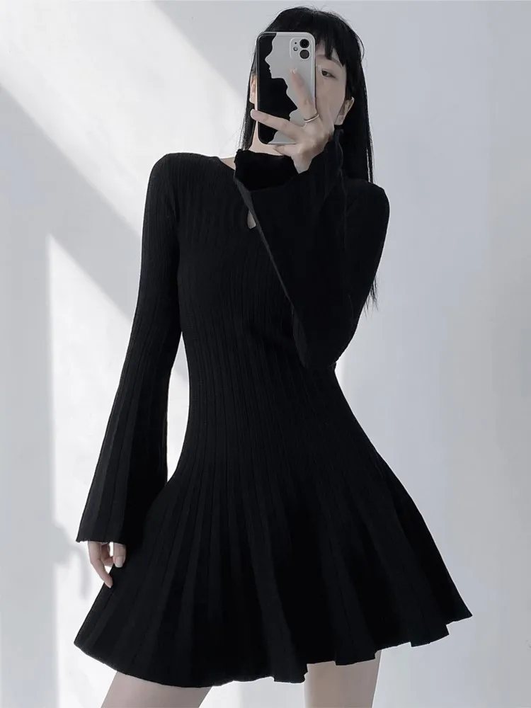 Женское трикотажное платье-мини однотонное плиссированное платье-трапеция с