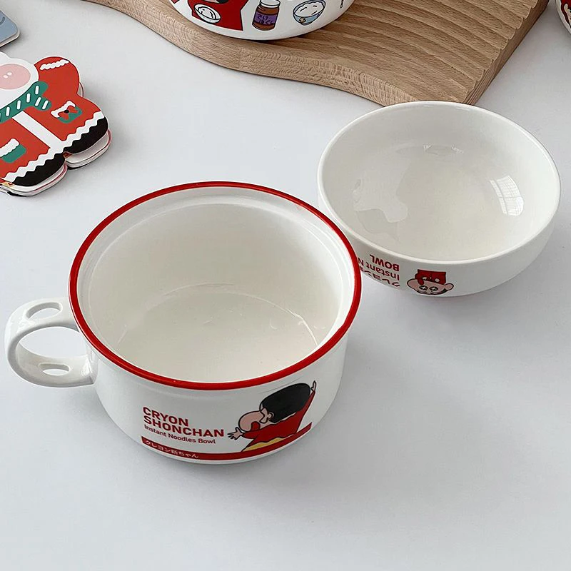 

660Ml Crayon Shinchan Creativity Ceramic Bowl Personality Cartoon with Handle Gaiwan Household Dormitory Instant Noodle Bowl