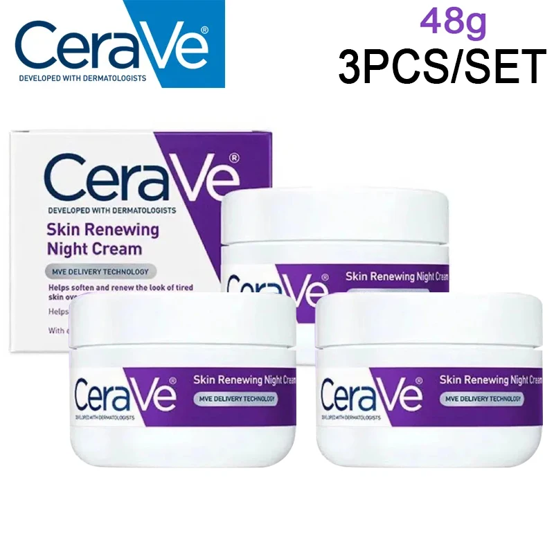 

3PCS CeraVe Renewing Night Cream Nourishing Repair Dull Shea Butter Nicotinamide Polypeptide Wrinkle Hydrating Moisturizing 48g