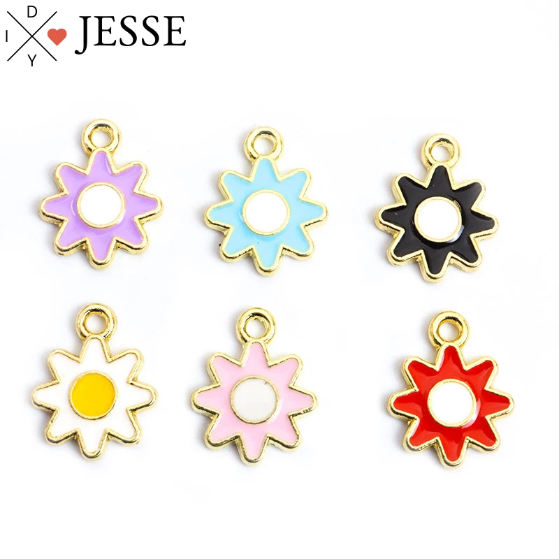 

10pcs Gold Silver Plated Sunflowers Enamel Charms Daisy Pendants For Jewelry Making Accessories Bracelets Necklaces DIY Findings