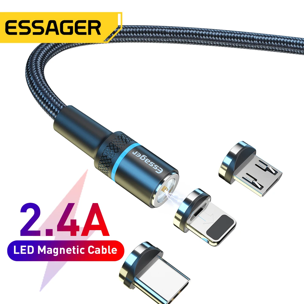 Магнитный USB-кабель Essager со светодиодной подсветкой Fsat зарядка кабель Micro USB C для
