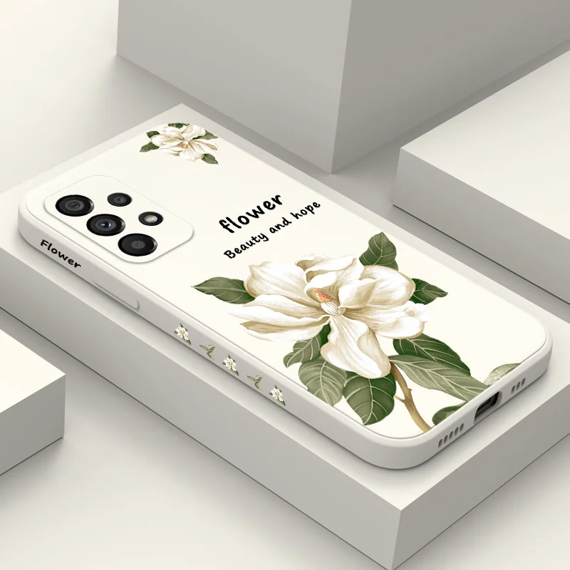 Чехол с цветами магнолии для Samsung Galaxy A73 A53 A33 A23 A13 A03 A72 A52 A52S A32 A22 A12 A02 A02S A71 A51 A31 A21S 4G 5G