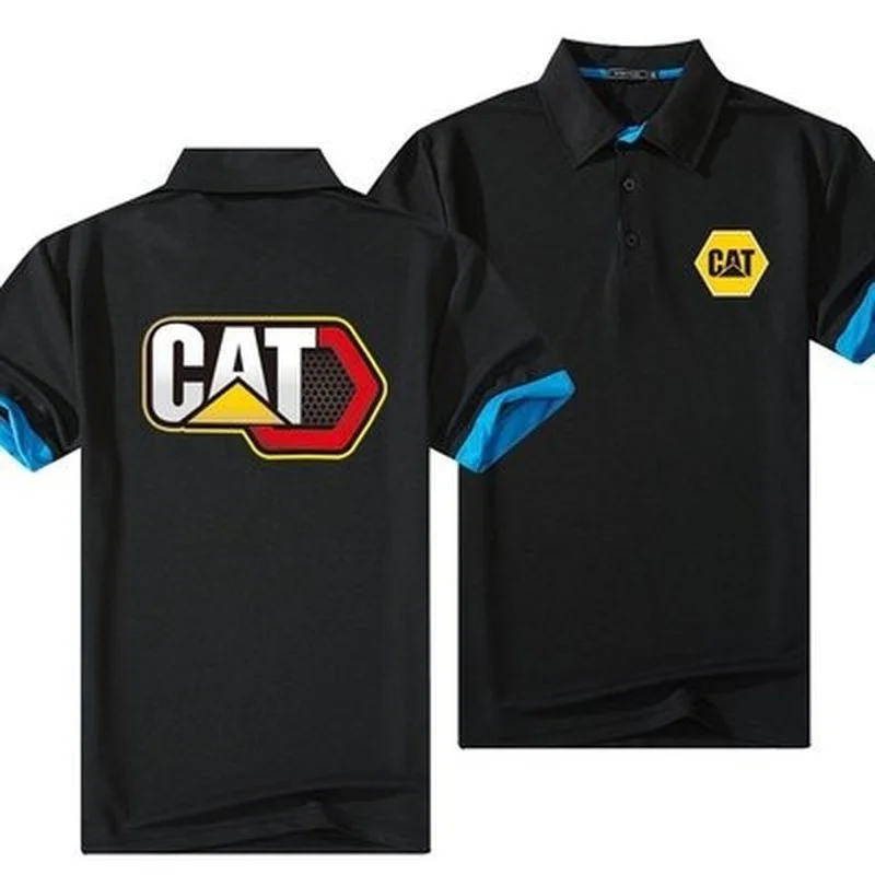 

CAT Logo Summer New Men Leisure Lapel Polo Fashion Cotton T-Shirts Casual Breathable Short Sleeve Tops 5 Colors
