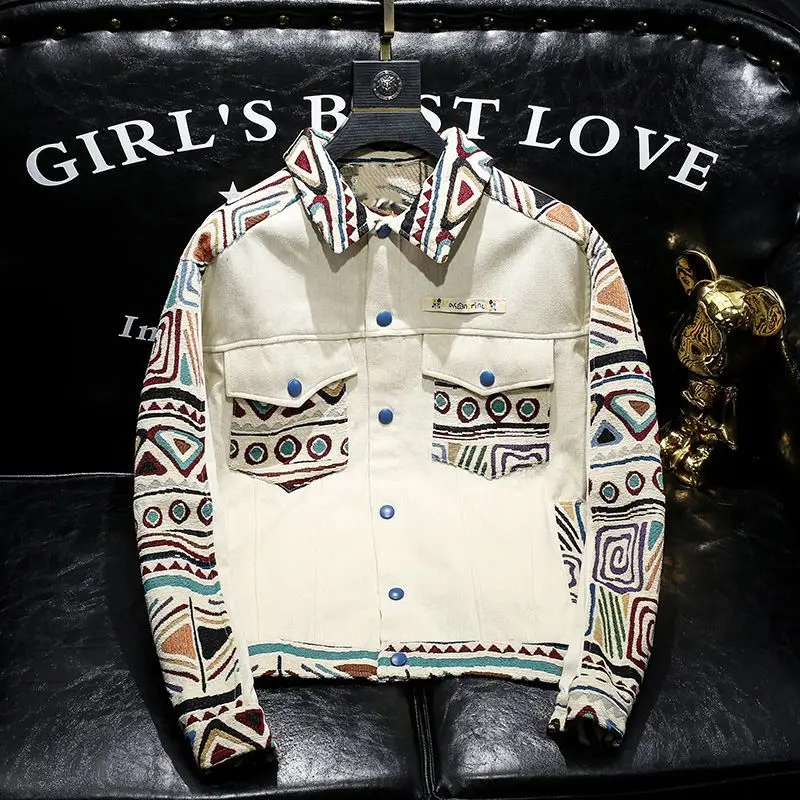 

2022 autumn new fashion printed lapel jacket coat men