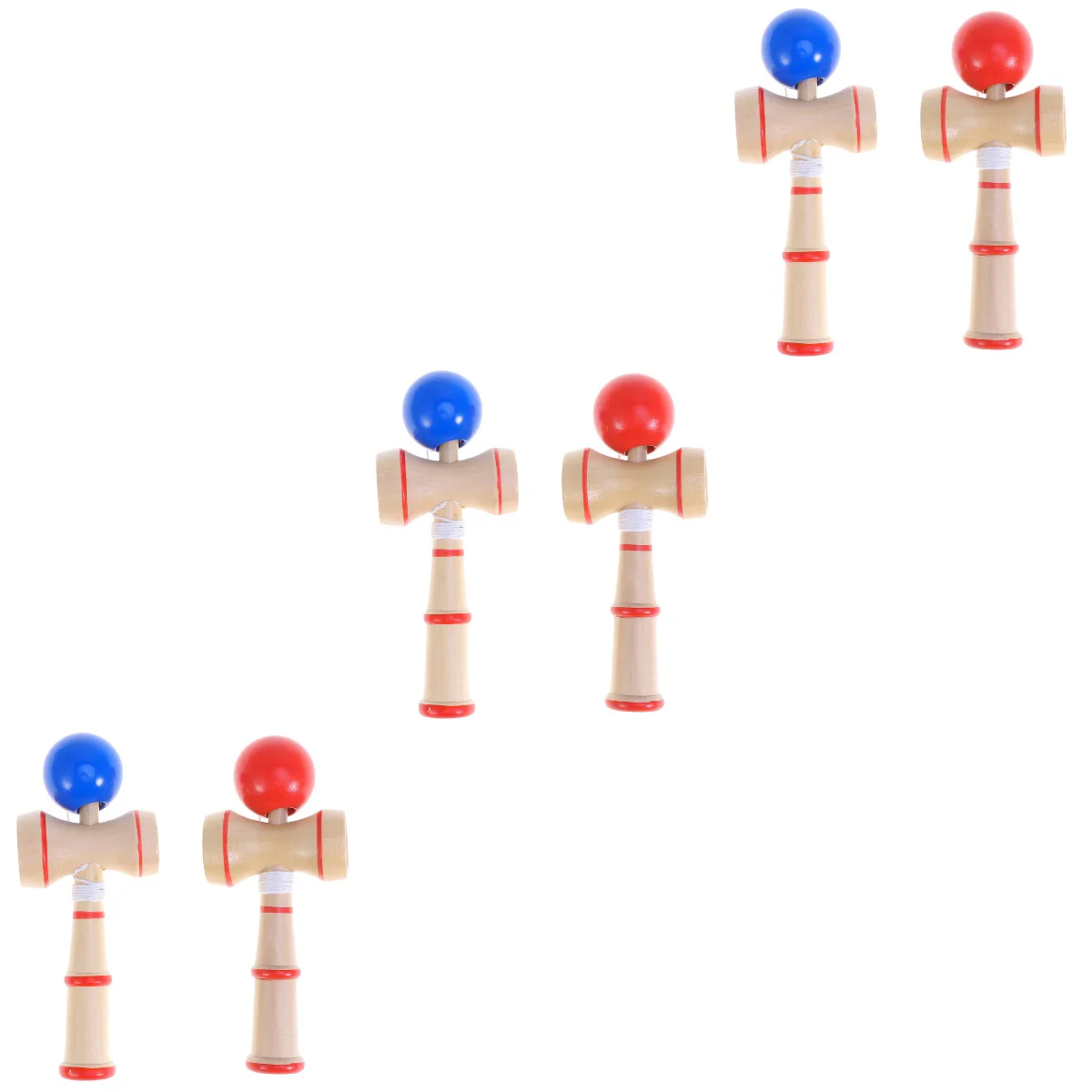 

6 Creative Kendama Cup and Catch Skill Game Handcrafted Gifts for Kids(Red+Blue)