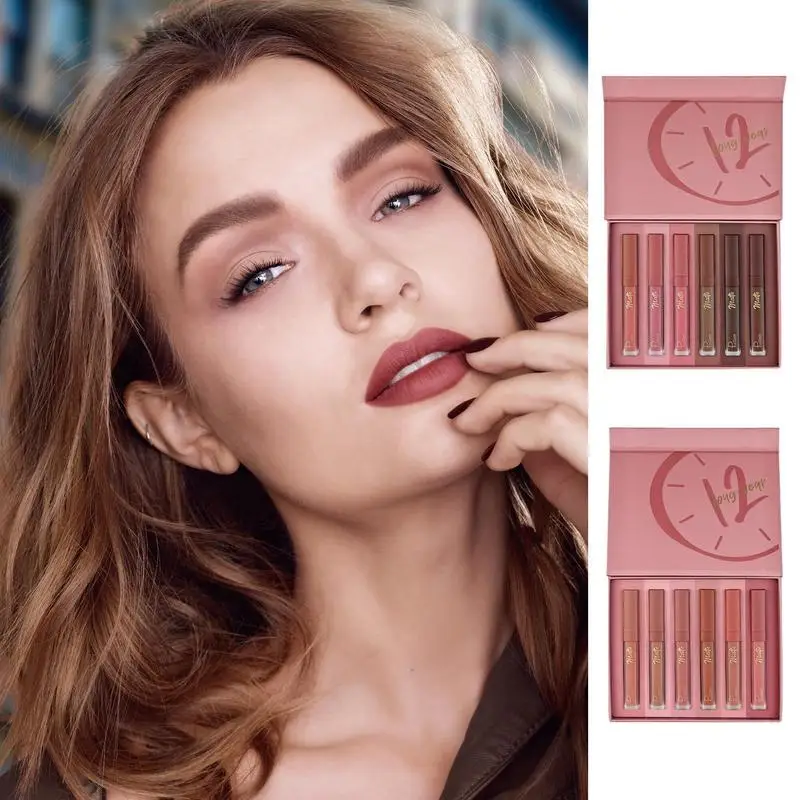 

Matte Lip Gloss Set Long Lasting Waterproof Matte Lipstick Kit 6PCS Hydrating Non-Stick Mud Lip Gloss Makeup Gifts For Women
