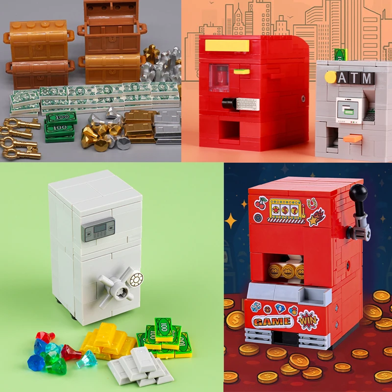 Фото Конструктор MOC: Игровые автоматы, сейфы, фигурки, аксессуары, золотые яйца, руда, алмазы, банковские карты, ключи, рождественские кирпичики, игрушки №1