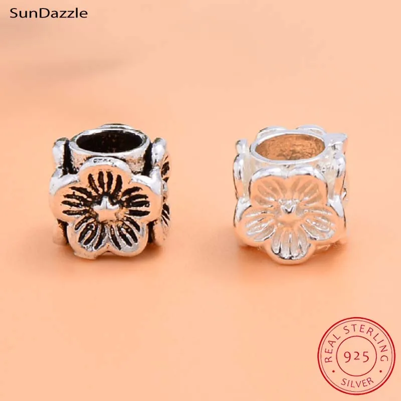 

2pcs Genuine Real Pure Solid 925 Sterling Silver Beads Flower Cubic Loose Spacers Bead DIY Jewelry Making Findings
