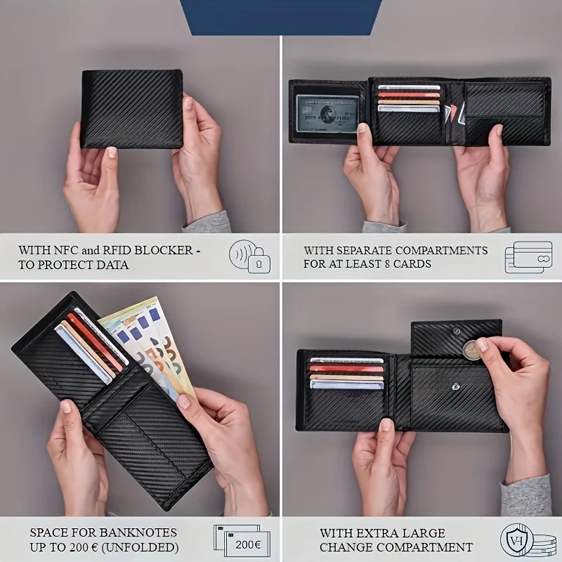 Фото Мужской кошелек - двойные RFID-кошельки с 9 кредитными картами, 1 окошком для удостоверения личности, тонкий минималистичный передний карман, подарок для мужчин №2