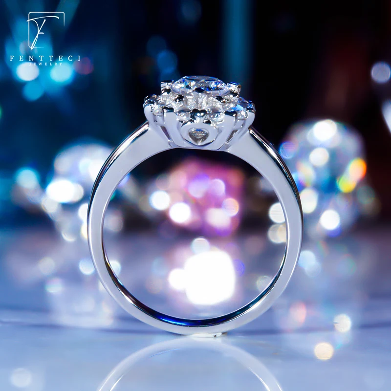 FENTTECI S925 Silver 18k Gold Plated Moissanite Ring Flower Luxury Engagement Ring For Women Wedding Proposal Ring Fine Jewelry