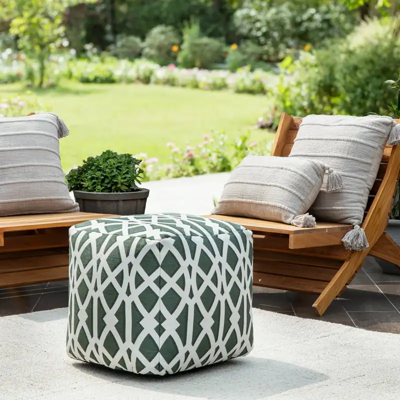 

Sark Green 18" x 18" x 18" Green & Ivory Pouf